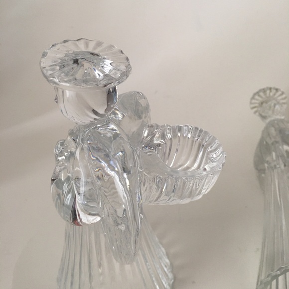 Avon Vintage 24% Lead Crystal Glass Praying Angels Candle Holders Set 7" Holiday - Picture 5 of 16